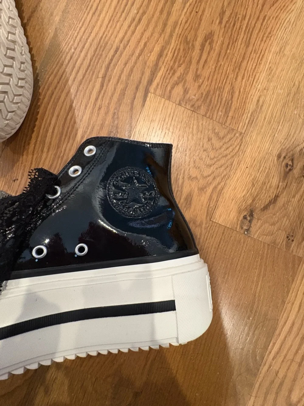 Converse Black Patent High-Top Platform Sneakers with Customized Laces for Women - Picture 6 of 8